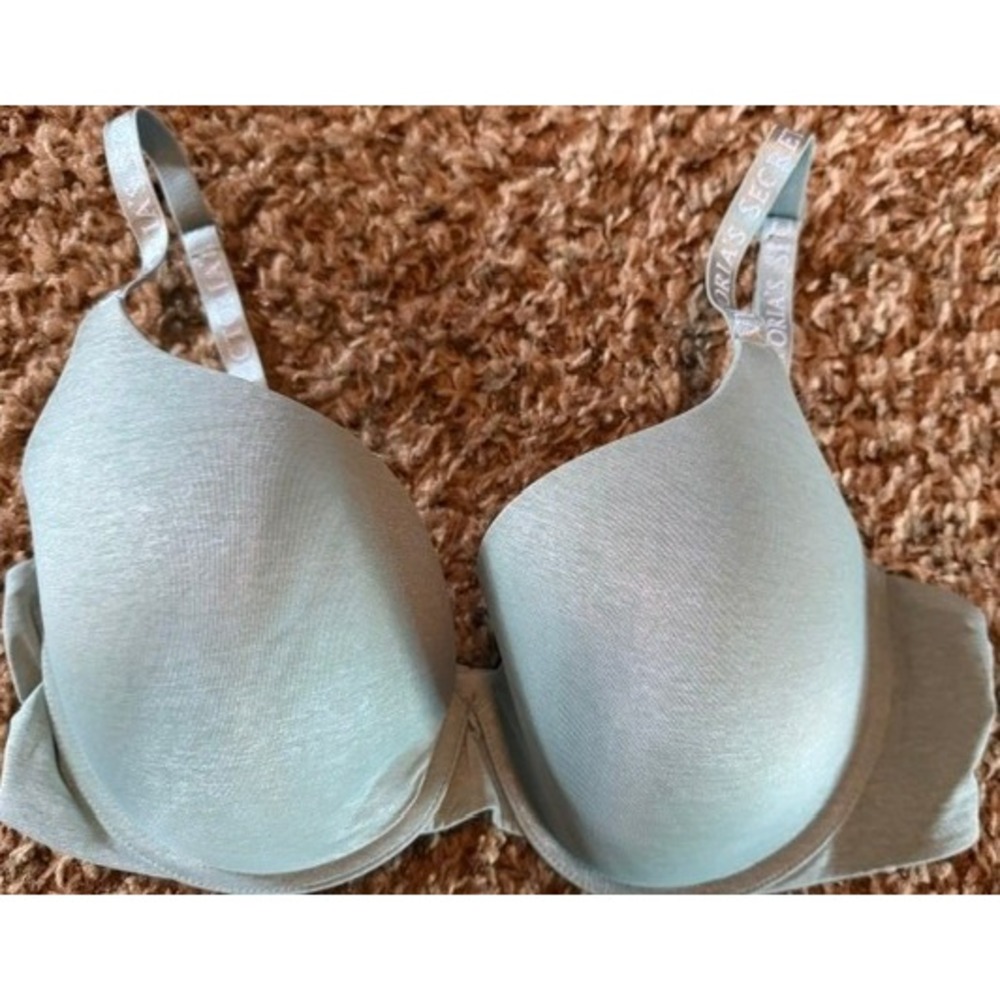 Victoria's Secret Sage Green Heathered T-Shirt‎ Pushup Underwire Logo Straps 38D